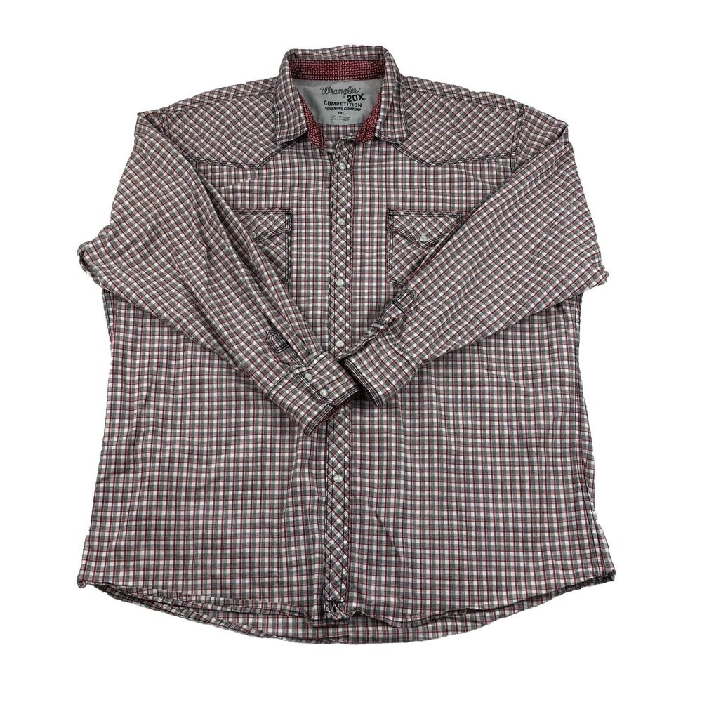 Wrangler 20x Competition Western Pearl Snap Shirt Mens 2XL Plaid Flip Cuff